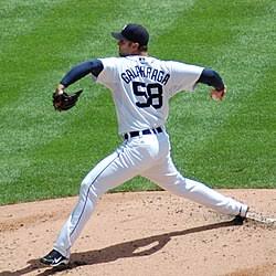 Armando Galarraga pitching for the Detroit Tigers